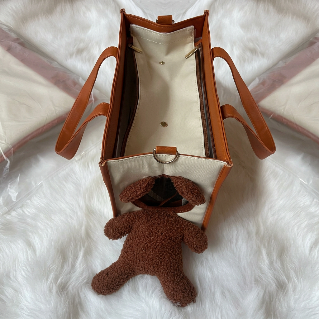 Bolso de transporte para mascotas con osito de peluche y ventana para ver al animalito