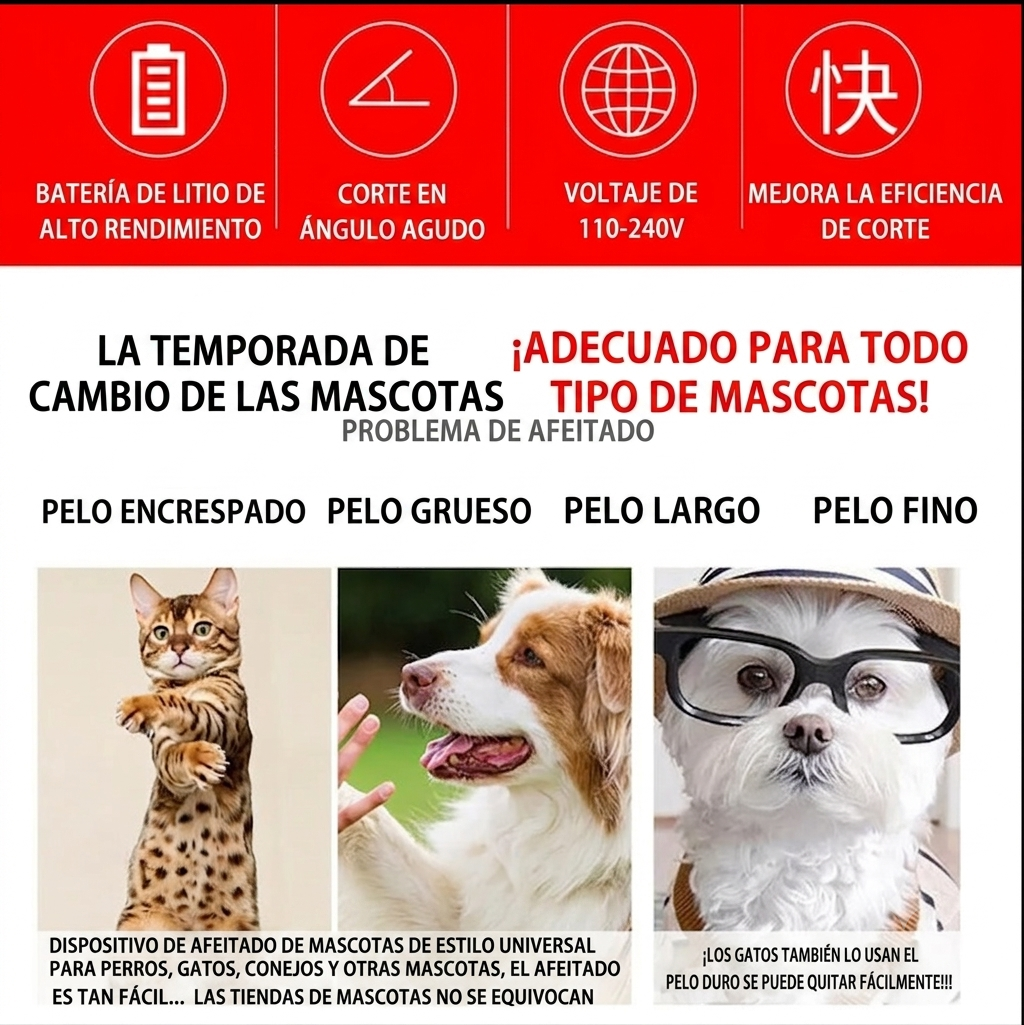 Máquina cortapelo para perros, mascotas, gatos y conejos. Aseo y corte de pelo
