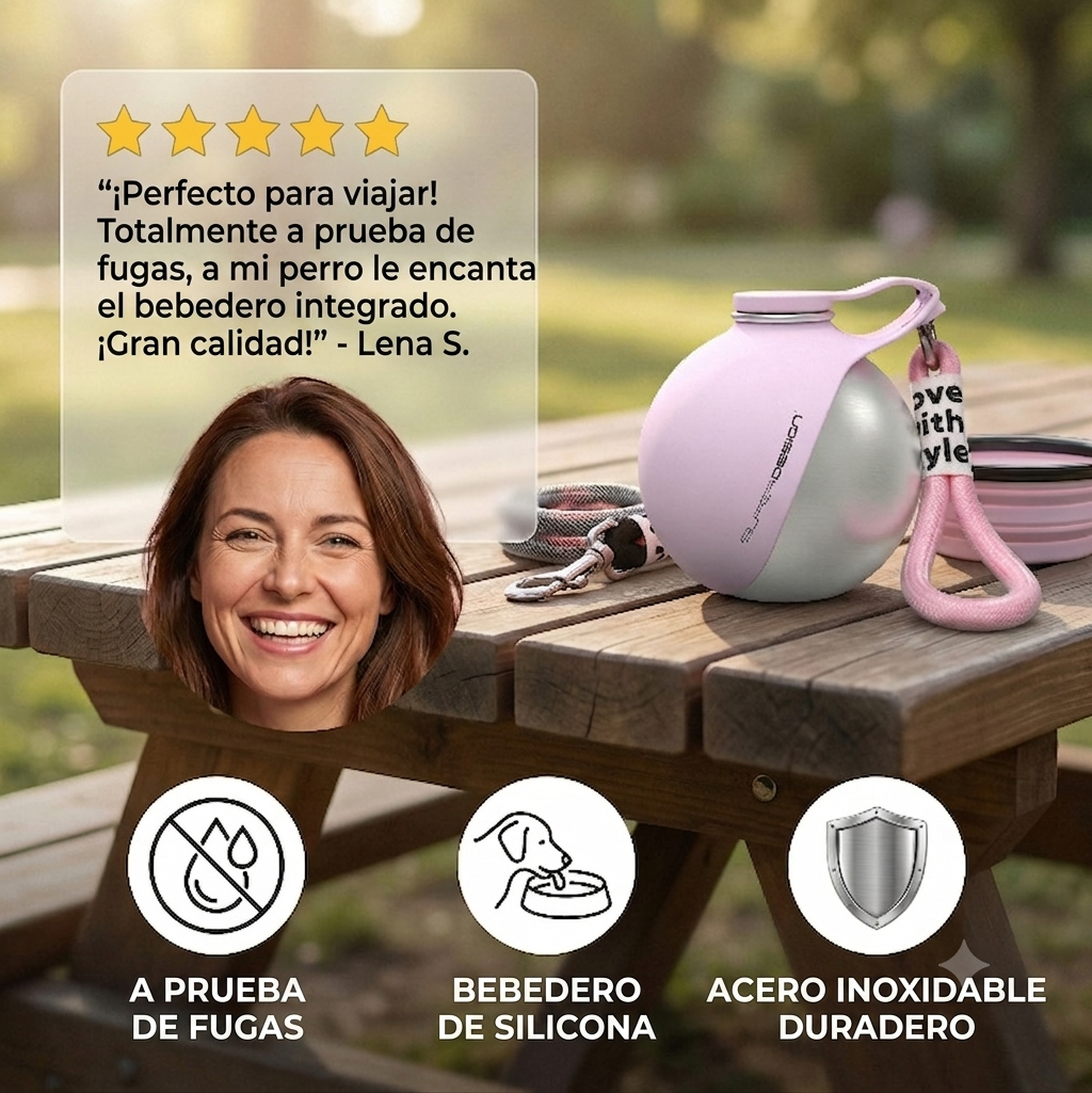Botella de viaje 2 en 1 para perros: botella de agua de acero inoxidable a prueba de fugas con cuenco de silicona