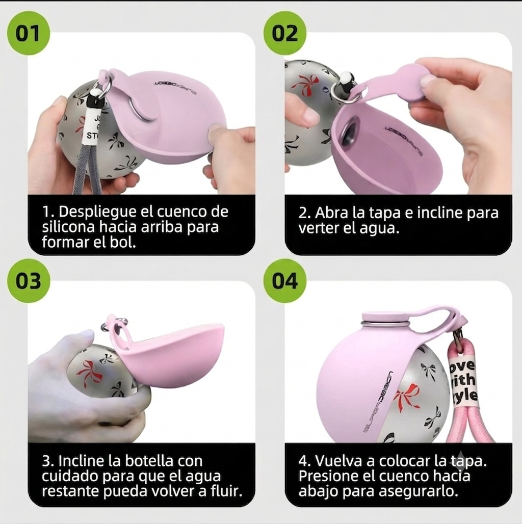 Botella de viaje 2 en 1 para perros: botella de agua de acero inoxidable a prueba de fugas con cuenco de silicona