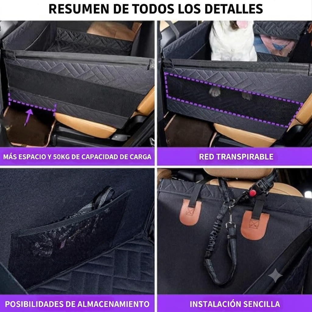 Extensión para asiento individual de coche con suelo duro para perros