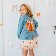 Sweet Wink Coquette Pumpkin Sequin Patch Denim Jacket
