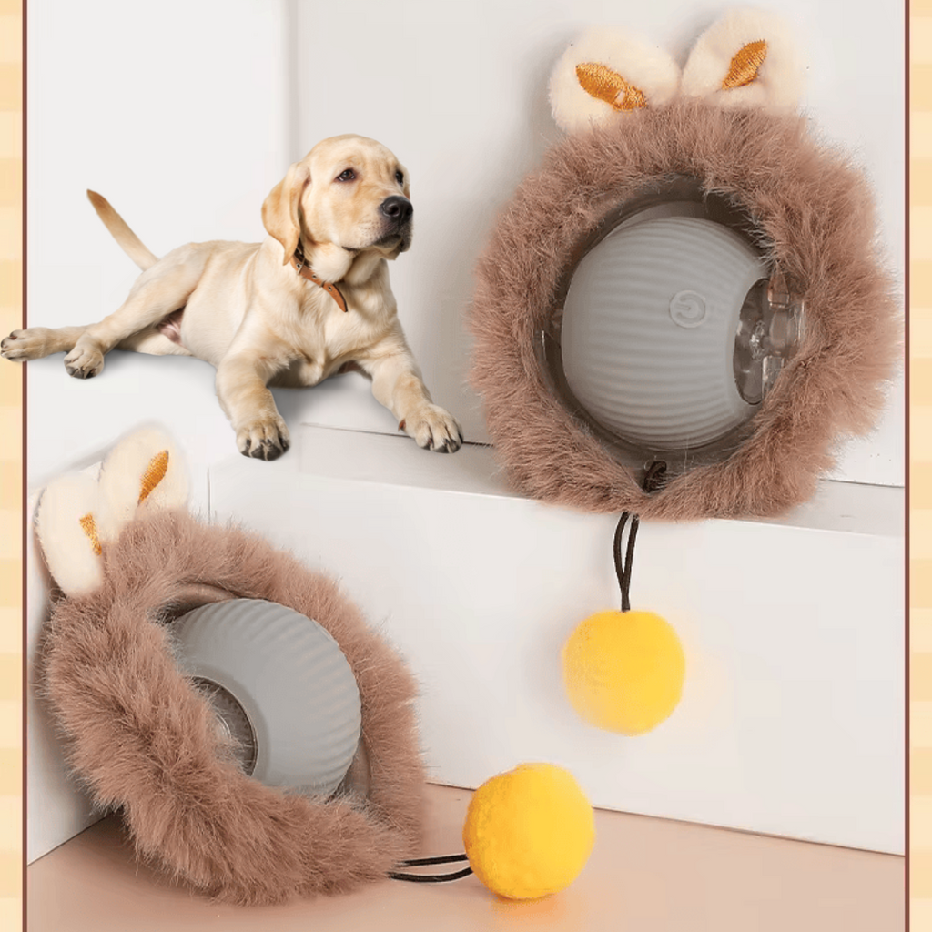 Pelota interactiva con pelo para perros