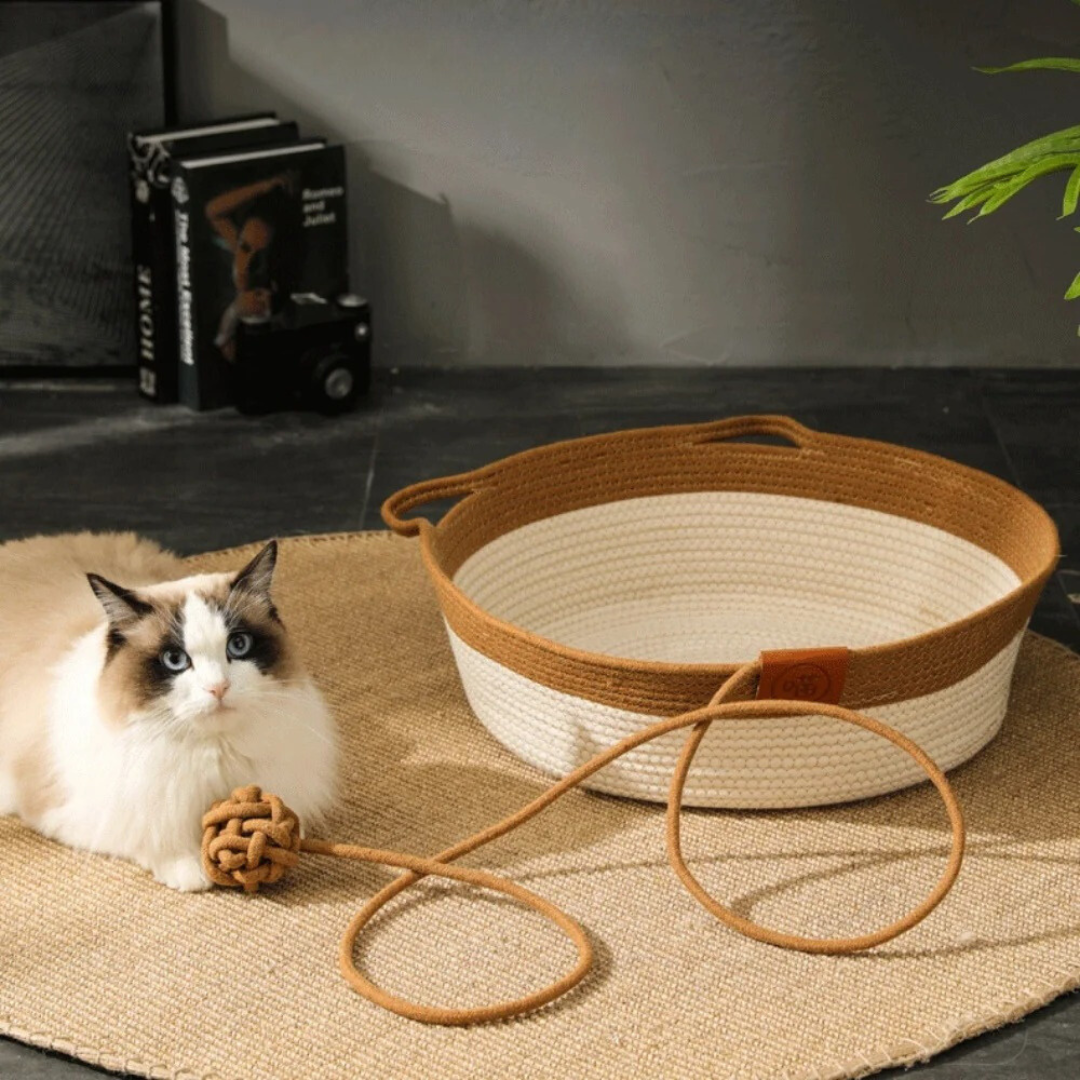Cama para gatos de cuerda de algodón tejida a mano