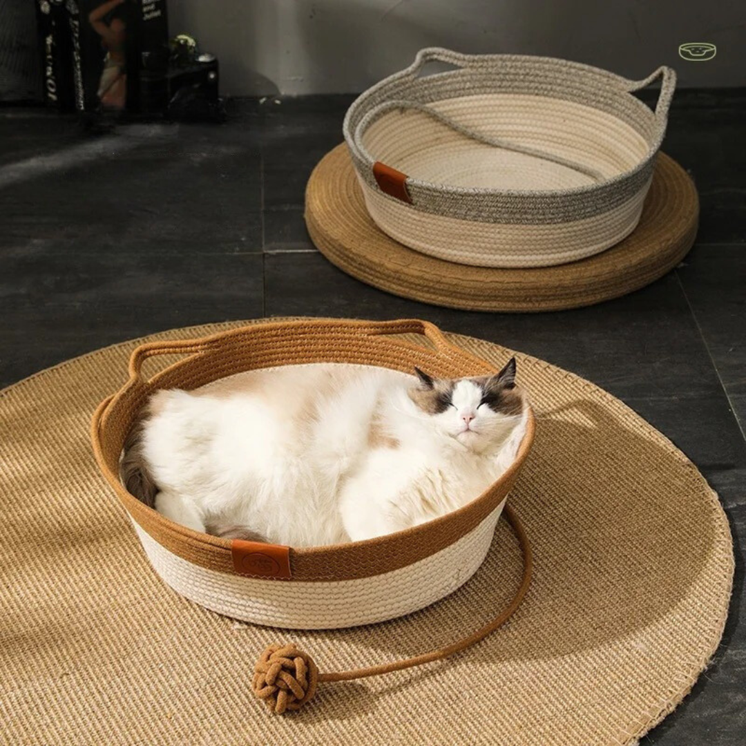 Cama para gatos de cuerda de algodón tejida a mano
