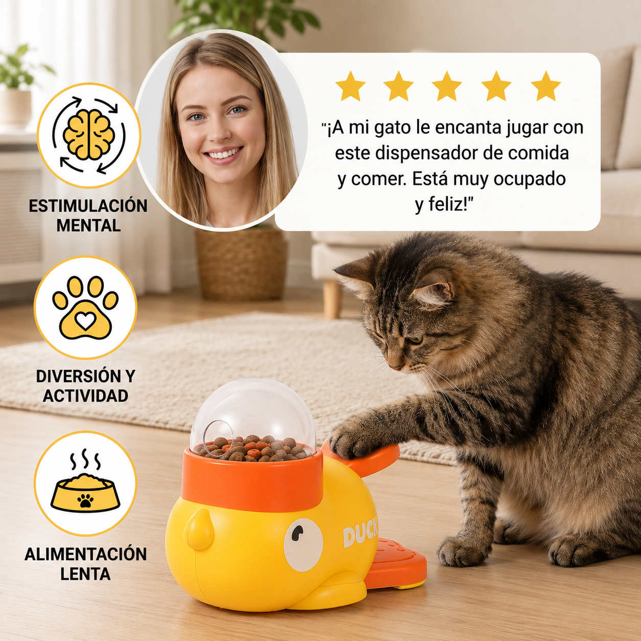 Juguete interactivo y comedero para gatos