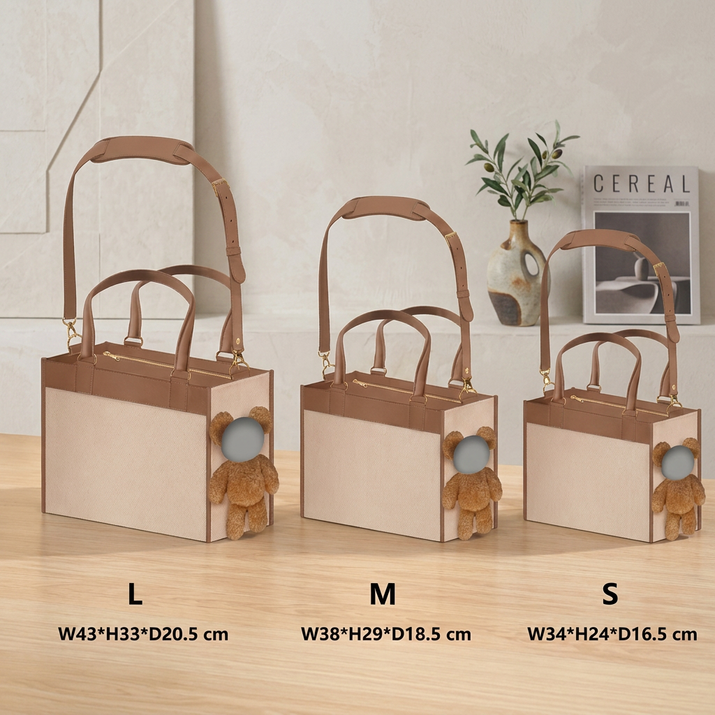 Bolso de transporte para mascotas con osito de peluche y ventana para ver al animalito