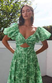 VIRENA™ | Vestido Largo Verde con Estampado Floral