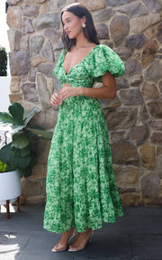 VIRENA™ | Vestido Largo Verde con Estampado Floral