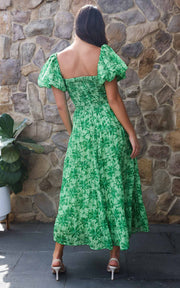 VIRENA™ | Vestido Largo Verde con Estampado Floral