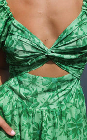 VIRENA™ | Vestido Largo Verde con Estampado Floral