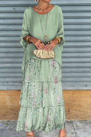 LYSENA™ | Vestido de Chifón con Capas Verde Claro