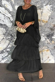 NOREVA™ | Vestido Largo Capas Boho Negro