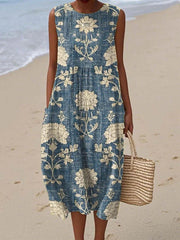 THALEIA™┃Vestido Midi Floral Estampado Holgado