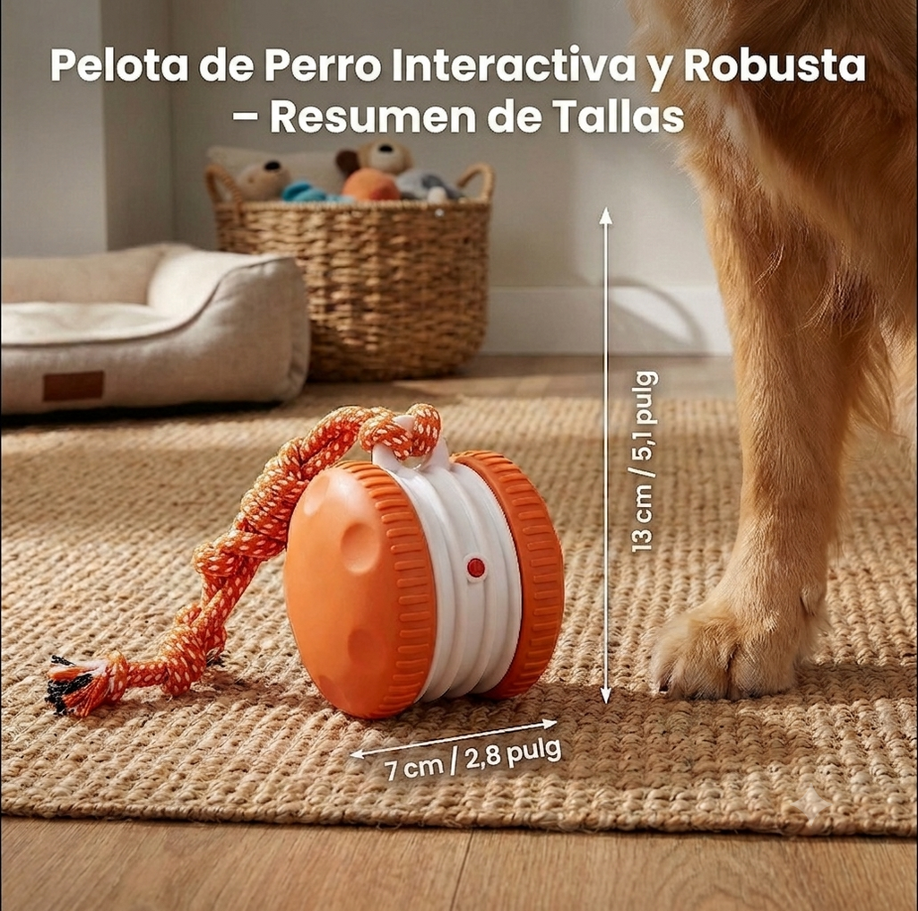 Pelota interactiva y resistente para perros: juguete de movimiento con cuerda para tirar en colores para perros