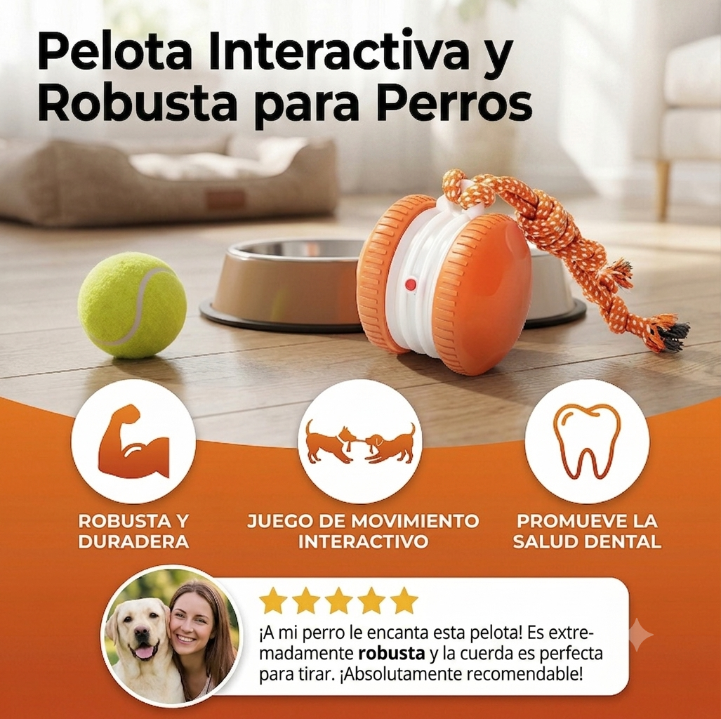 Pelota interactiva y resistente para perros: juguete de movimiento con cuerda para tirar en colores para perros