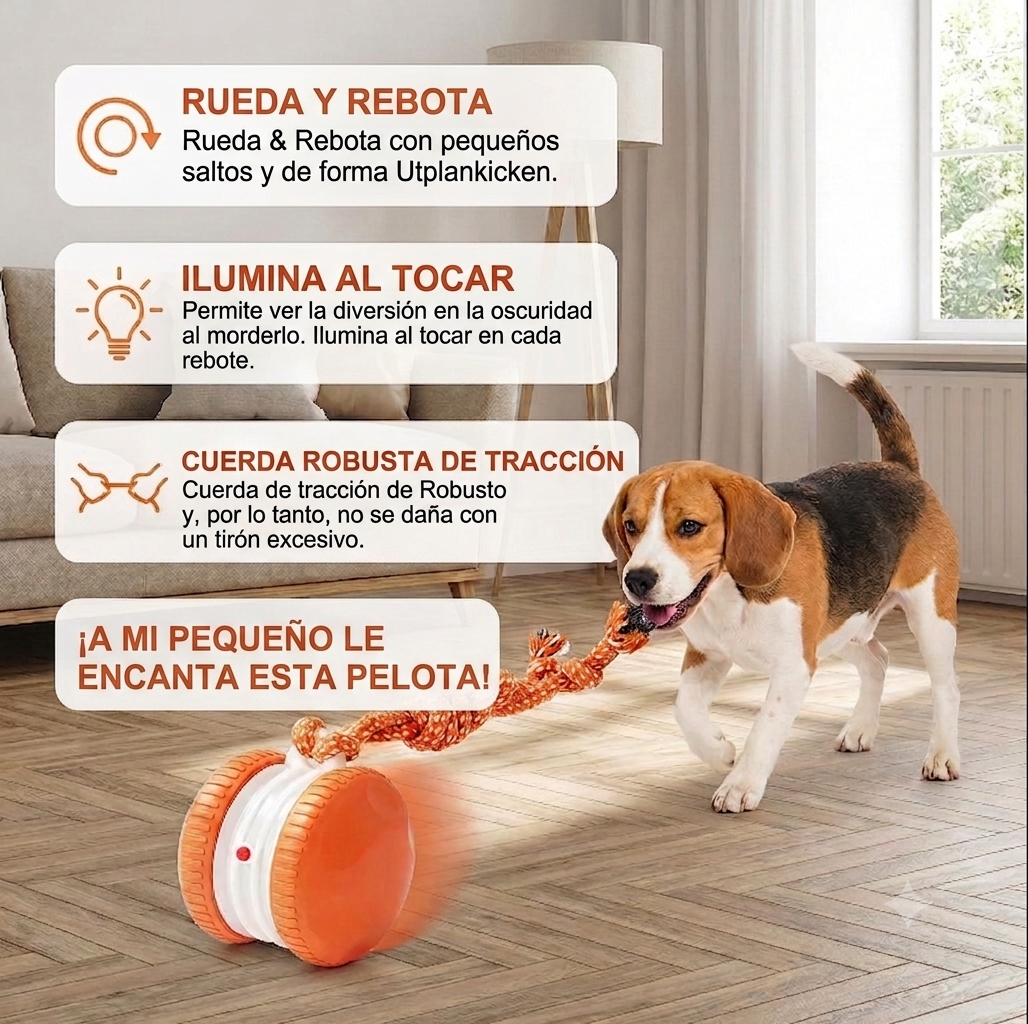 Pelota interactiva y resistente para perros: juguete de movimiento con cuerda para tirar en colores para perros