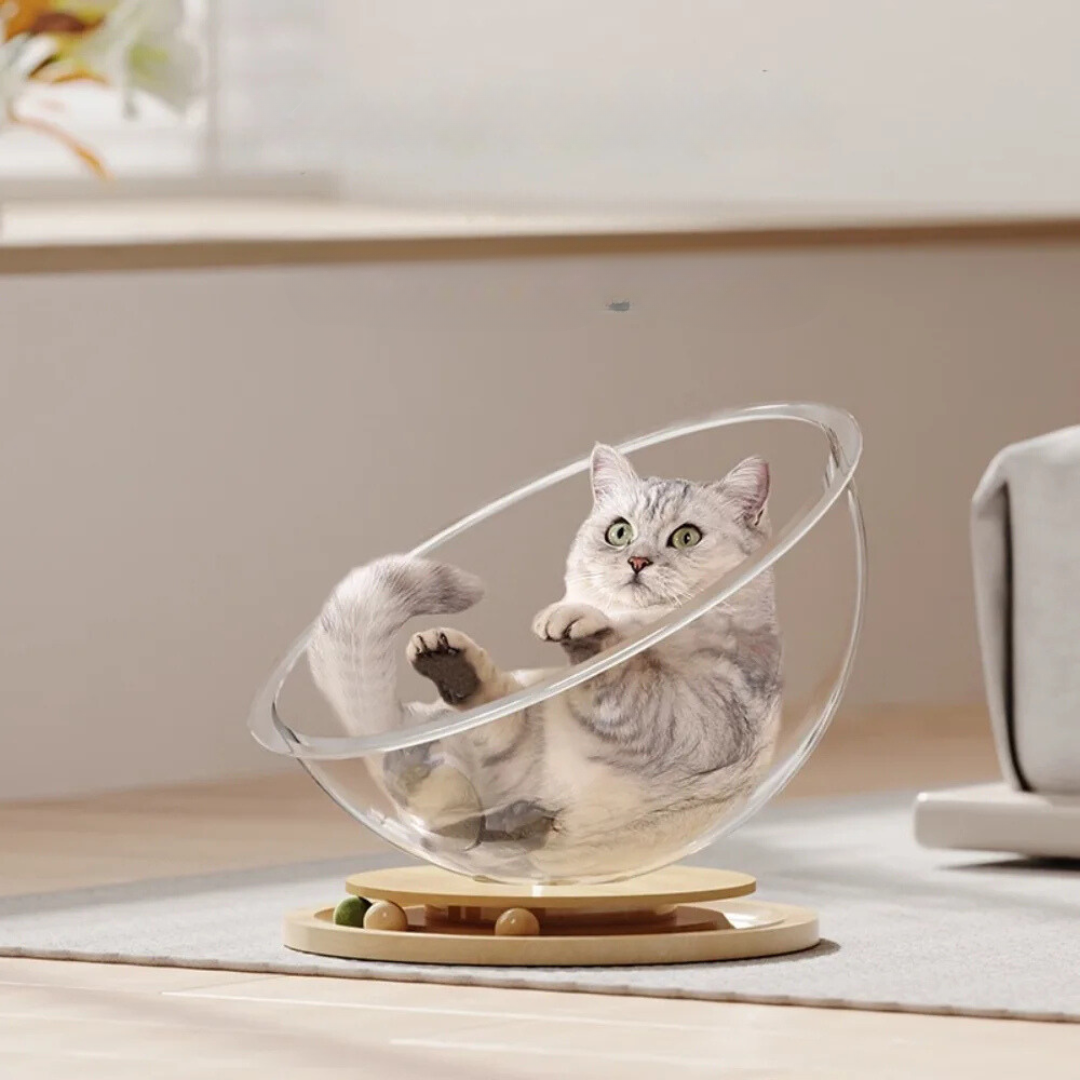 Acogedora bola para gatos con zona de juegos integrada