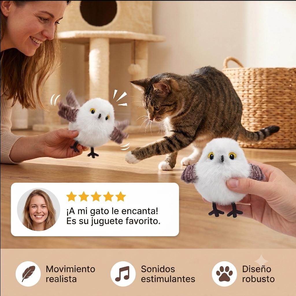 Juguete para gatos con pájaros que aletean y gorjean