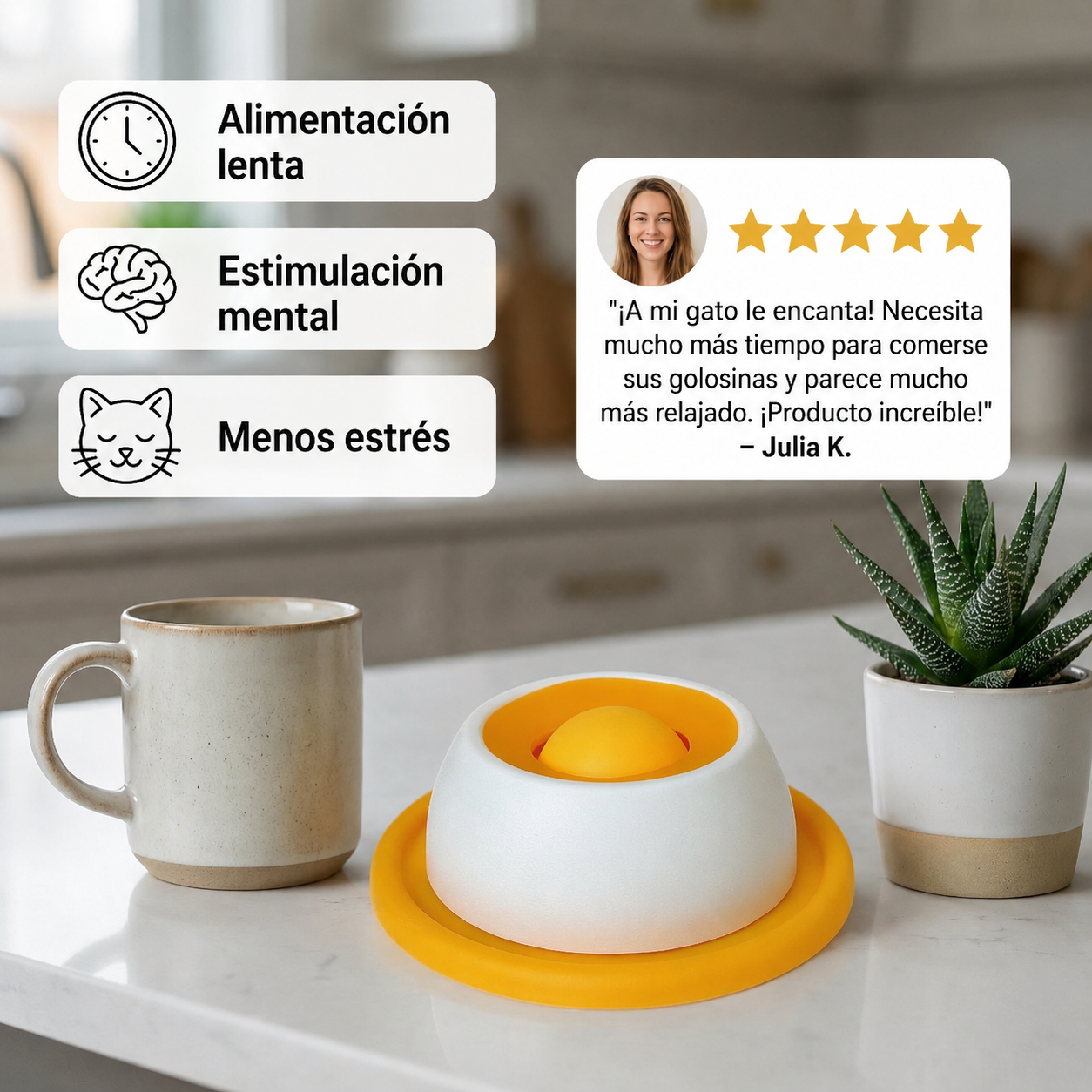Plato interactivo para golosinas y juguetes: comedero lento para gatos