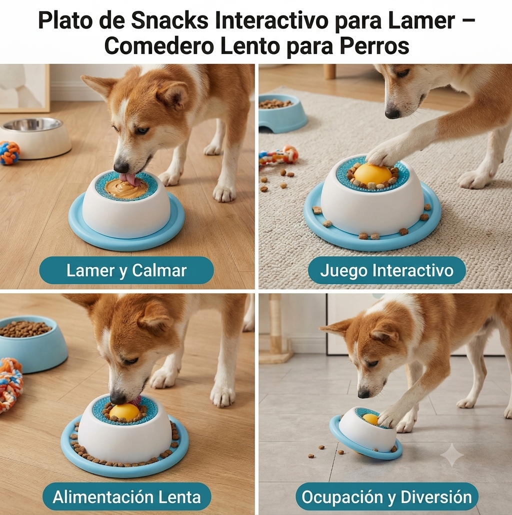 Plato interactivo para golosinas y juguetes masticables: comedero lento para perros