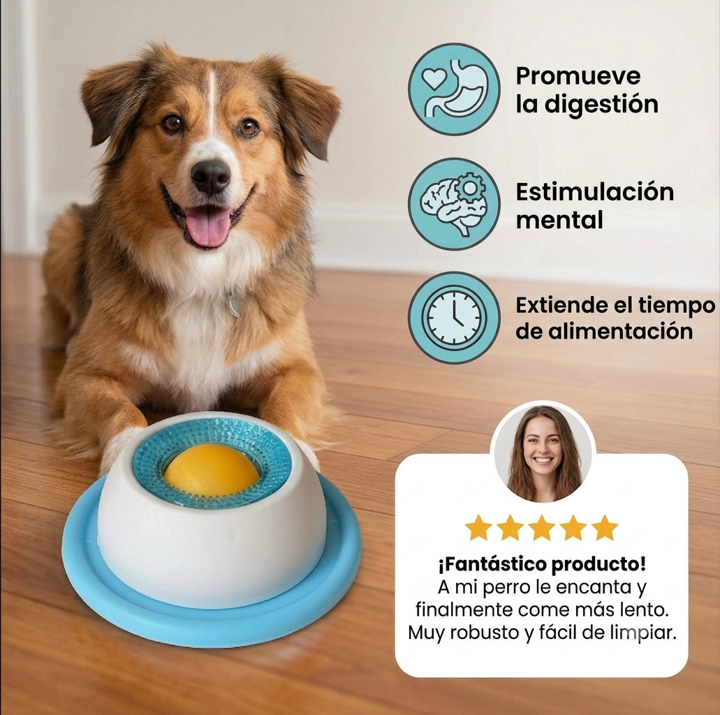 Plato interactivo para golosinas y juguetes masticables: comedero lento para perros