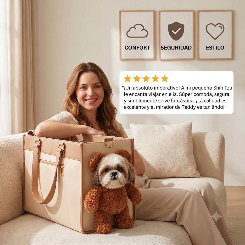 Bolso de transporte para mascotas con osito de peluche y ventana para ver al animalito