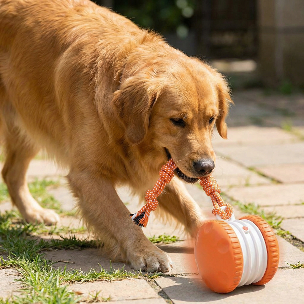 Pelota interactiva y resistente para perros: juguete de movimiento con cuerda para tirar en colores para perros